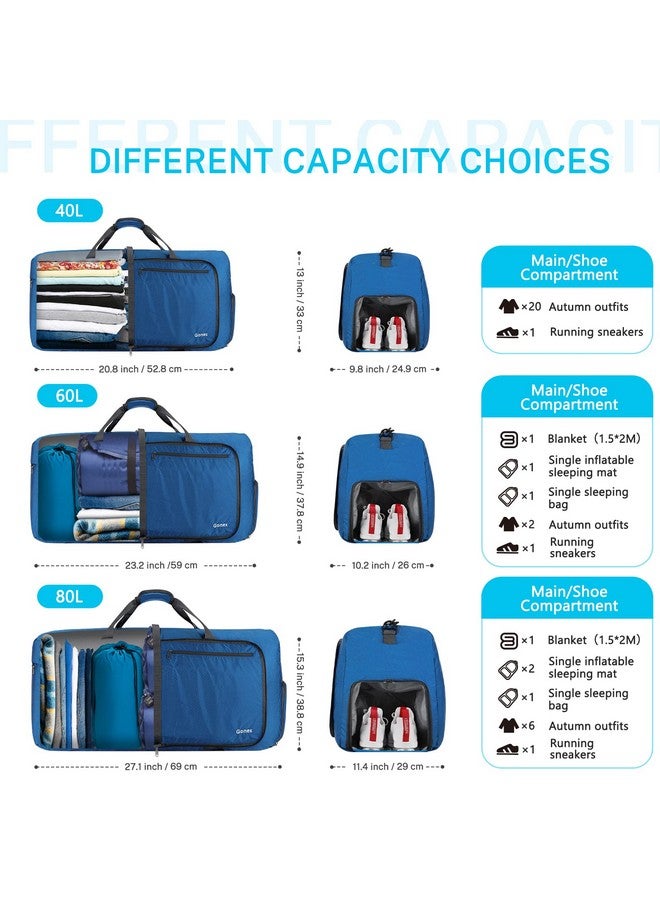 Gonex 60L Packable Travel Duffle Bag Foldable Duffel Bags for Luggage Gym Sports Camping Travelling Cycling Storage Shopping Water & Tear Resistant Deep Blue - Image 4