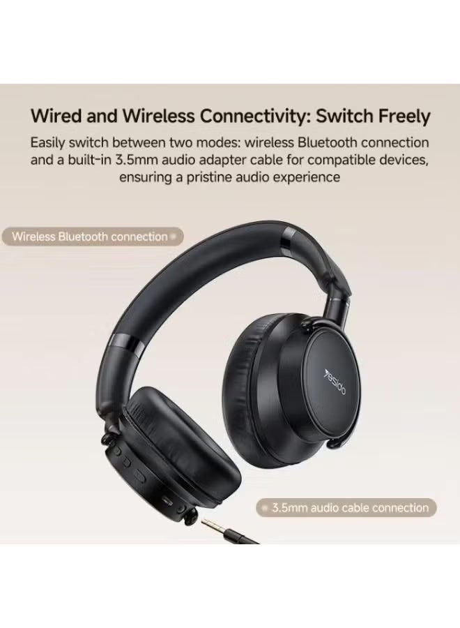 Yesido EP12 Over-Ear Wireless Bluetooth Headphones, Stereo Sound, Built-In Microphone, Comfortable Cushioned Ear Cups, Adjustable Headband, Lightweight Foldable Design, Wireless Headset for Music, Calls, Gaming, Travel, Office & Daily Use, Black - Image 4
