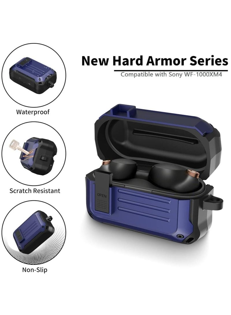KASTWAVE Case for Sony WF-1000XM4(2021), with Secure Lock Armor Series Military Protective Cover Full-Body Shockproof Shell with Keychain Blue  - Image 2