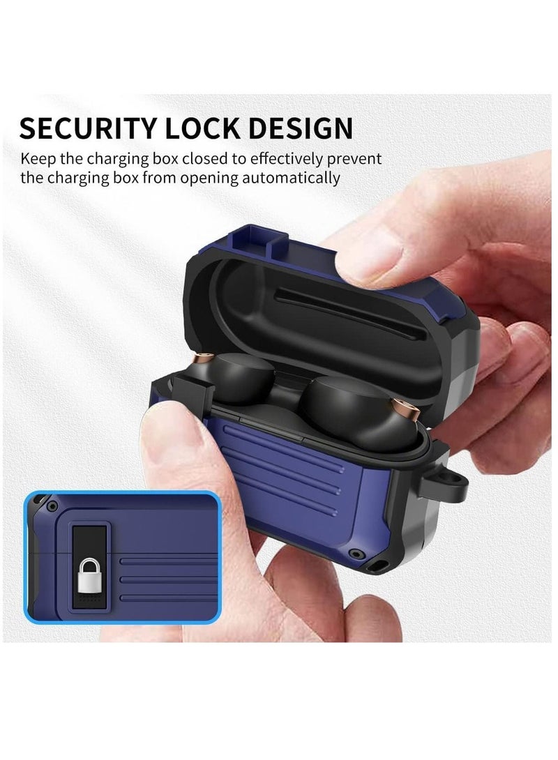 KASTWAVE Case for Sony WF-1000XM4(2021), with Secure Lock Armor Series Military Protective Cover Full-Body Shockproof Shell with Keychain Blue  - Image 3