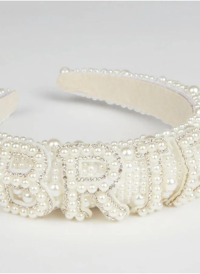 DAZED&ENGAGED Faux Pearl BRIDE Beaded Headband