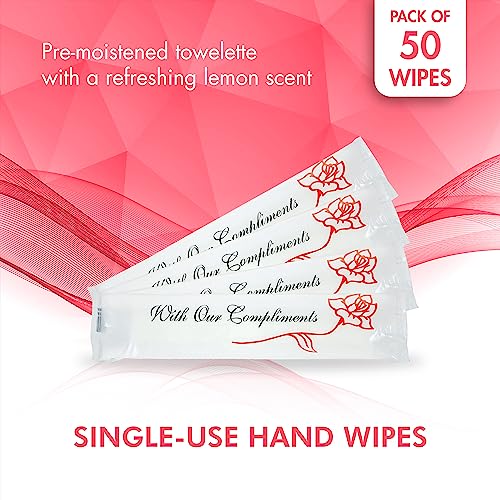 Diamond Wipes Pre-moistened Hand Wipes - “With Our Compliments” Logo 10x8” Extra Thick Lemon-Scented Pack of 50 Individually Wrapped Wet Wipes - Image 2