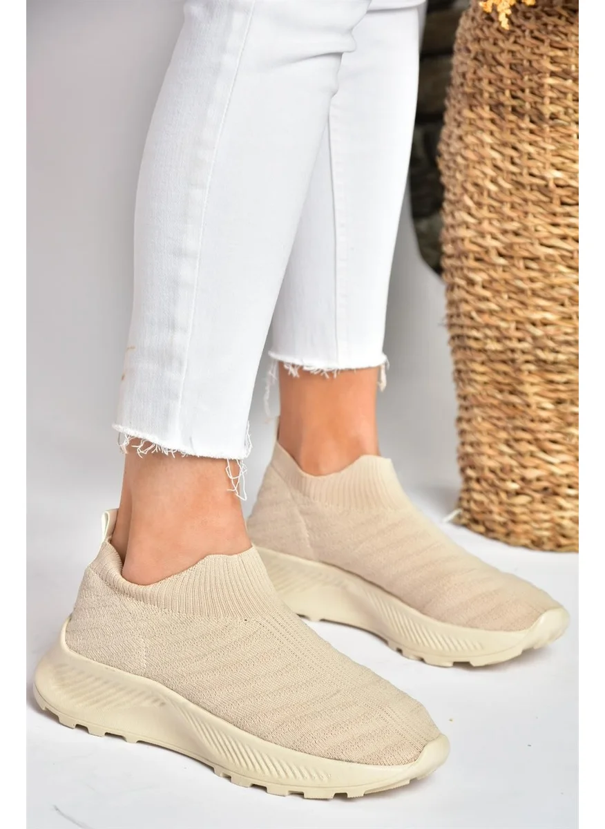 Fox Shoes P239503304 Beige Knitwear Fabric Women's Sports Shoes Sneakers