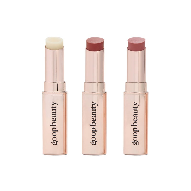 goop Beauty Lip Balm Trio | Clean Moisturizer for Chapped, Cracked & Dry Lips | Clear, Garnet, & Rose | Tinted for Sheer Color | Petroleum Free | 0.16 fl oz Each - Image 1