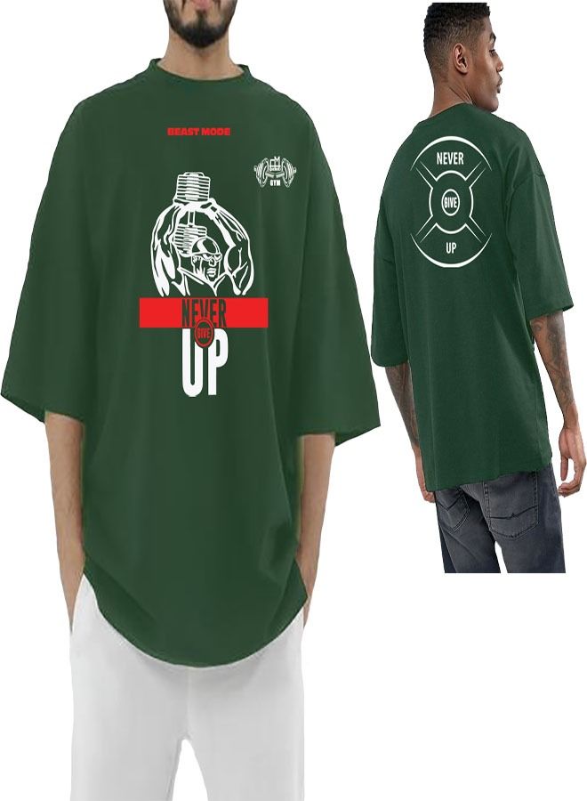 Genérico Men's Oversize T-shirt - NEVER GIVE UP Printed for exercise, gym and bodybuilding 11 - Image 1