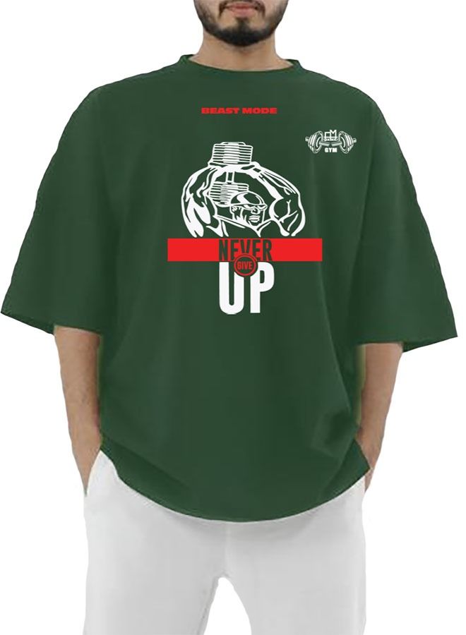 Genérico Men's Oversize T-shirt - NEVER GIVE UP Printed for exercise, gym and bodybuilding 11 - Image 2