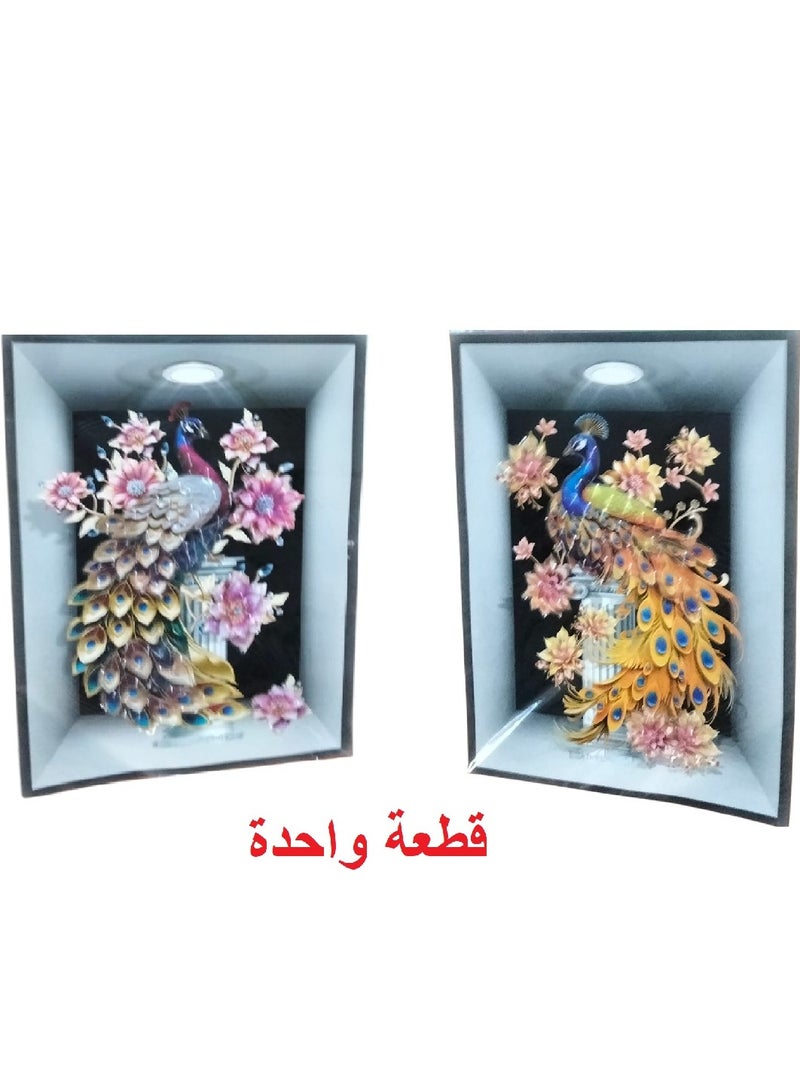 ملصق حائط، لوحة فنية ورقية ل صورة طاووس مع زهور ( ثري دي ) (قطعة واحدة متعددة الألوان والرسومات)  - Image 3