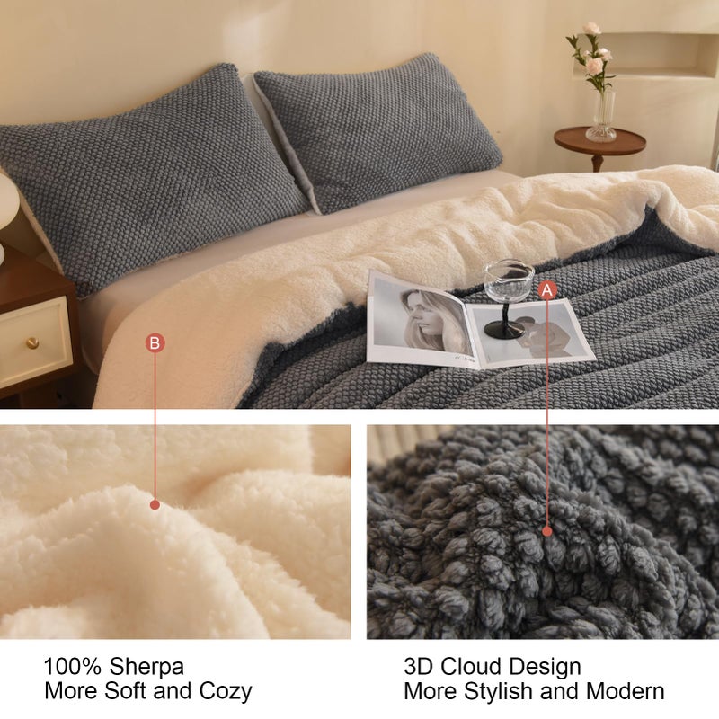 LLanCL 3D Jacquard Design Comforter Set, Ultra-Soft Warm Twin Size Sherpa Fur Plush 2-Pieces Sets Luxury Cozy Bedding with 1 Pillowcase (68"x90", Grey) - Image 4