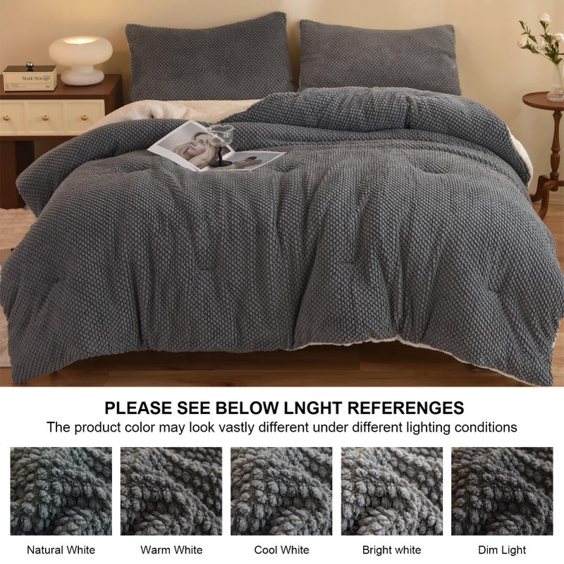 LLanCL 3D Jacquard Design Comforter Set, Ultra-Soft Warm Twin Size Sherpa Fur Plush 2-Pieces Sets Luxury Cozy Bedding with 1 Pillowcase (68"x90", Grey) - Image 5