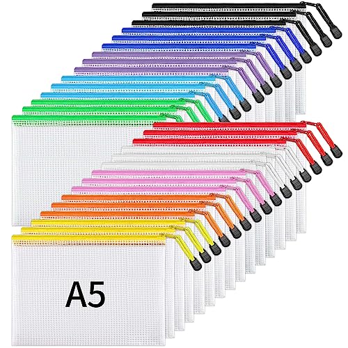 JARLINK 30 Pack 10 Colors Zipper Mesh Document Pouch, 6x9 Inch/A5, Plastic Water-Resistant File Bags, for School Office Supplies, Cosmetics Travel Storage, Assorted Color - Image 1