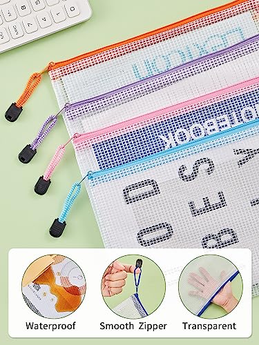 JARLINK 30 Pack 10 Colors Zipper Mesh Document Pouch, 6x9 Inch/A5, Plastic Water-Resistant File Bags, for School Office Supplies, Cosmetics Travel Storage, Assorted Color - Image 3