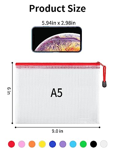 JARLINK 30 Pack 10 Colors Zipper Mesh Document Pouch, 6x9 Inch/A5, Plastic Water-Resistant File Bags, for School Office Supplies, Cosmetics Travel Storage, Assorted Color - Image 2