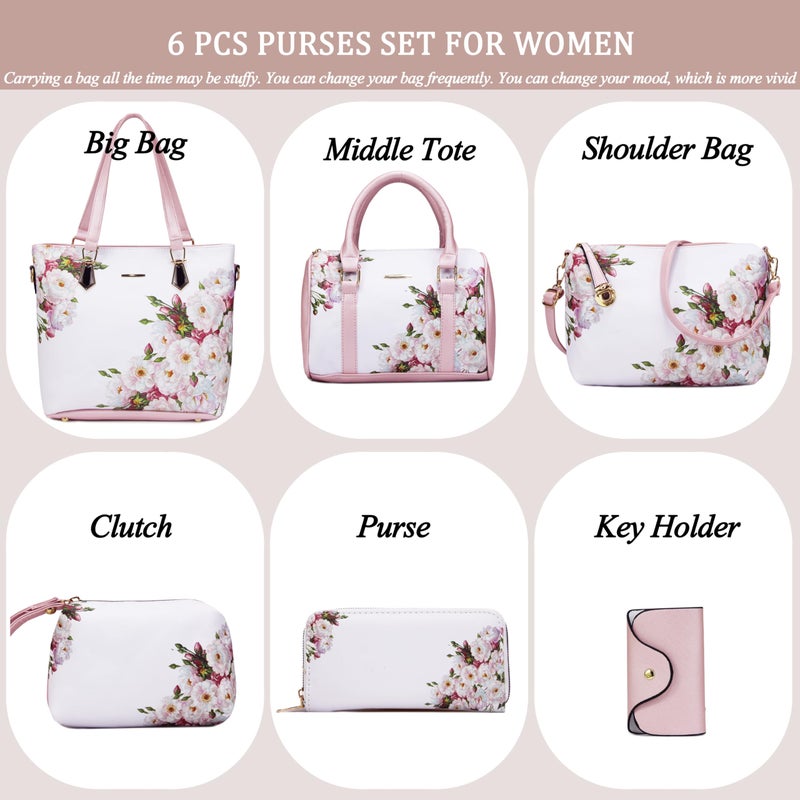 2E-youth Designer Purses and Handbags for Women Satchel Shoulder Bag Tote Top Handle Bag (1H-white flower) - Image 2