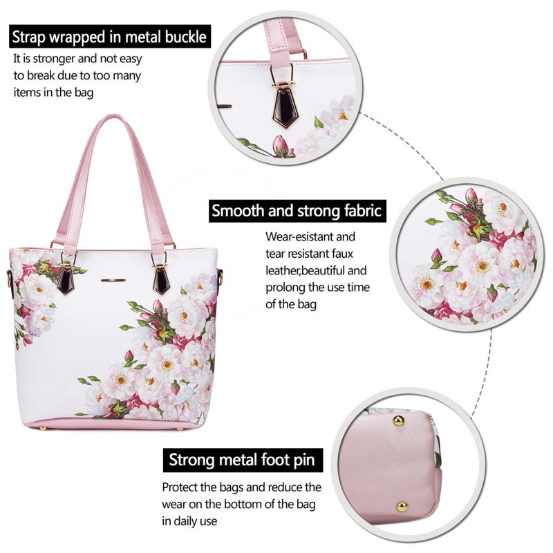 2E-youth Designer Purses and Handbags for Women Satchel Shoulder Bag Tote Top Handle Bag (1H-white flower) - Image 5