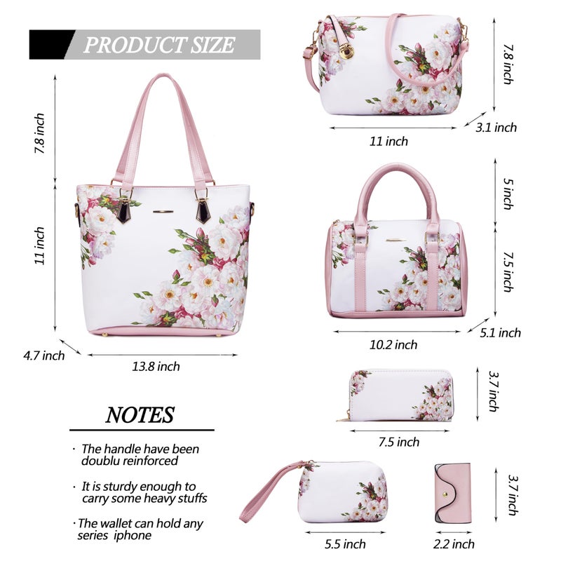 2E-youth Designer Purses and Handbags for Women Satchel Shoulder Bag Tote Top Handle Bag (1H-white flower) - Image 3