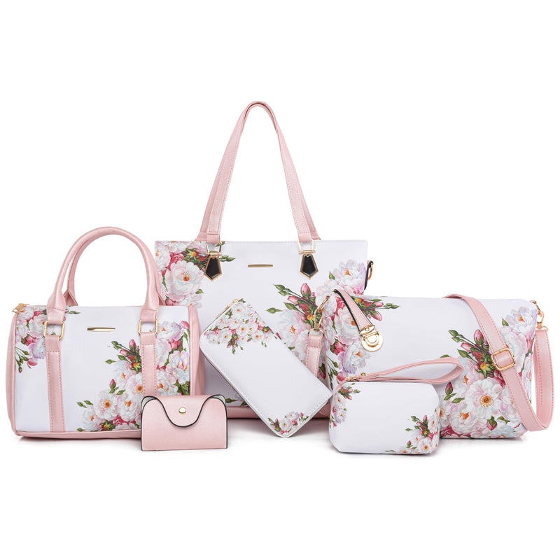 2E-youth Designer Purses and Handbags for Women Satchel Shoulder Bag Tote Top Handle Bag (1H-white flower) - Image 1