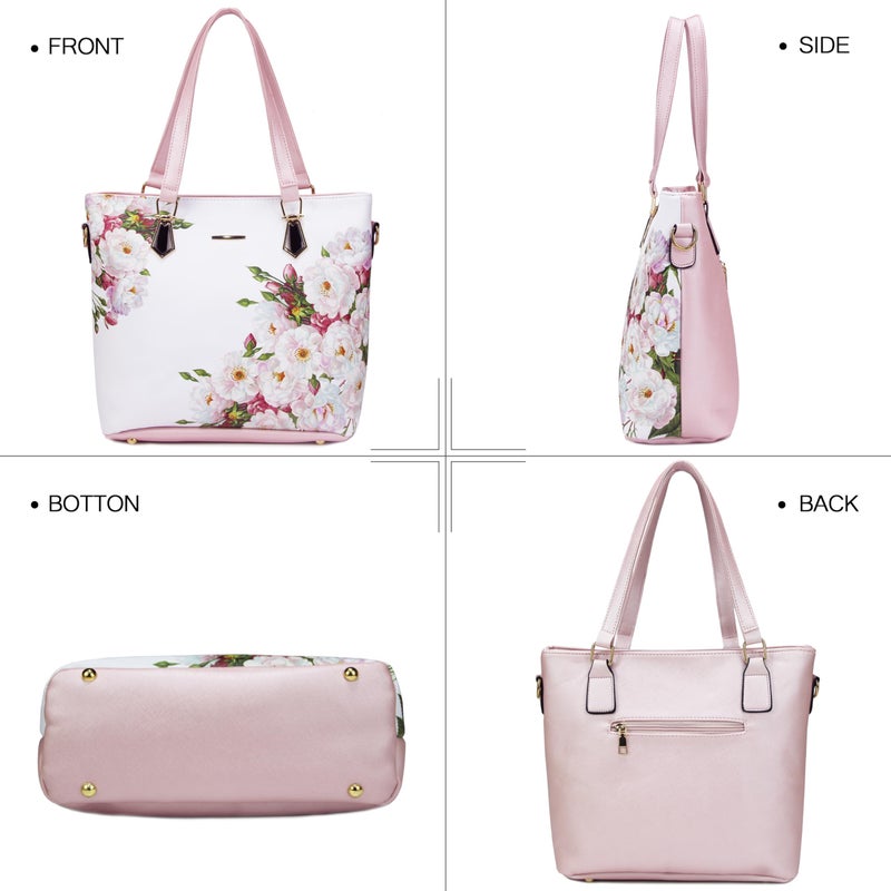 2E-youth Designer Purses and Handbags for Women Satchel Shoulder Bag Tote Top Handle Bag (1H-white flower) - Image 4