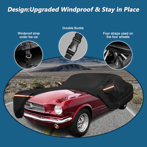 BIGACOVER Car Cover for Ford Mustang 1964-1968, Waterproof 210D Oxford Cloth and Cotton Cover Outdoor Full Car Covers with Zipper Windproof Heavy Duty All Weather with Wind, Sun, UV and Dust Protectio - Image 3