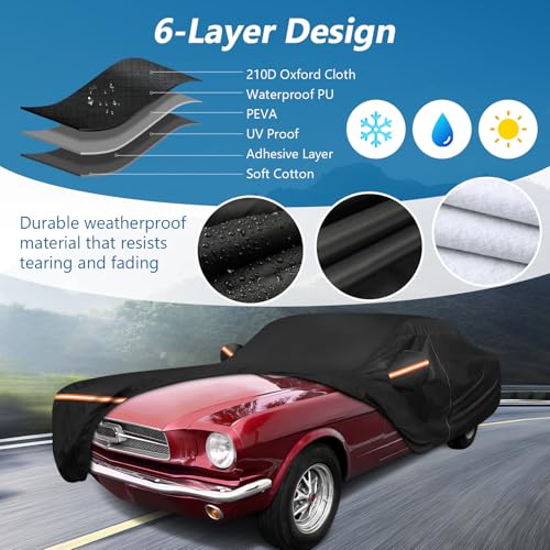 BIGACOVER Car Cover for Ford Mustang 1964-1968, Waterproof 210D Oxford Cloth and Cotton Cover Outdoor Full Car Covers with Zipper Windproof Heavy Duty All Weather with Wind, Sun, UV and Dust Protectio - Image 2