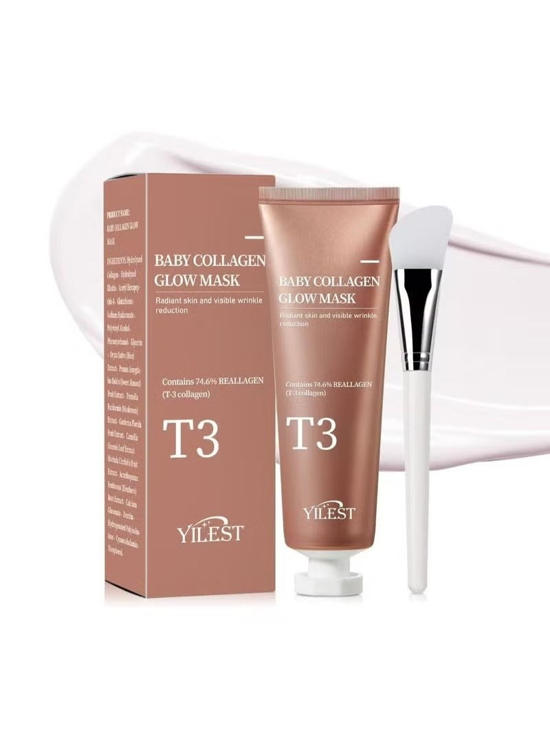 T3 Collagen Mask, Baby Collagen Glow Mask, Collagen Peel Off Mask, Hydrating Mask for Anti-Wrinkle, Anti-Aging, Pore Tightening, Firming Lifting Glowy Skin - Image 1