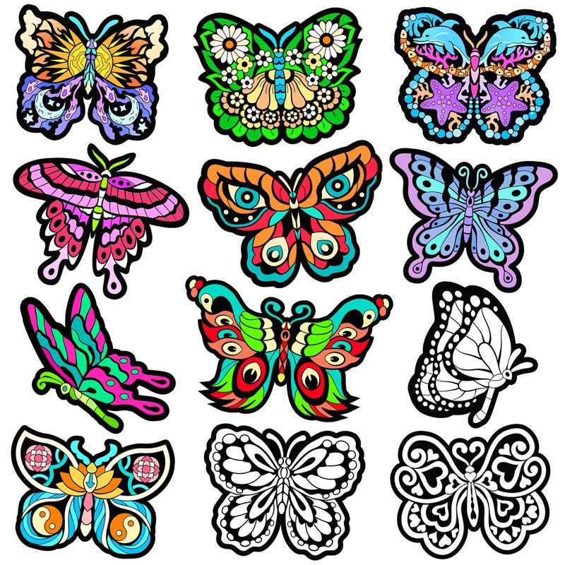 Stuff2Color Color Your Own Velvet Butterflies 12 Pack Beautiful Arts and Crafts Coloring Fun for All Ages Decorate Your Room Color with Friends Party Favors and Activities All Unique Designs - Image 2