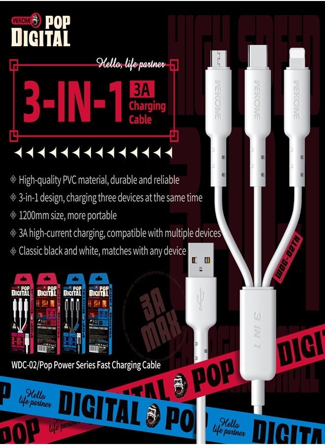 WEKOME - white WEKOME WDC-02 Charging Cable A Charging Cable with 3A high current output and 3-in-1. - Image 1
