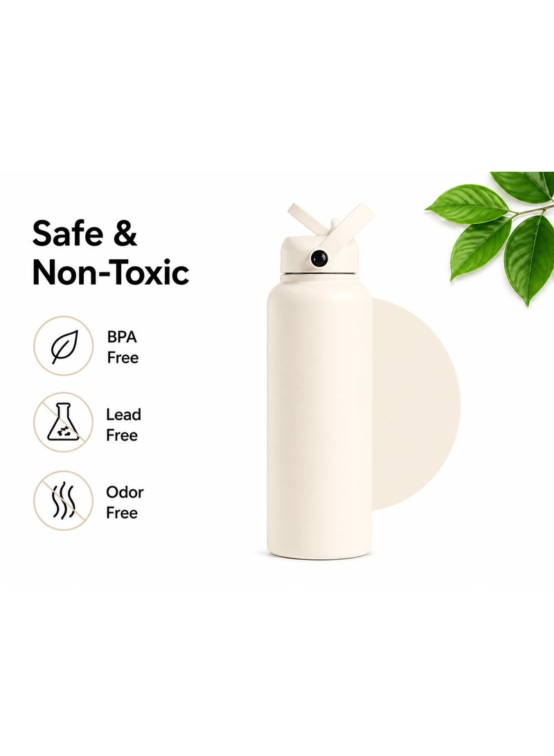 Hamzone Sports Water Bottle, Insulated Stainless Steel Thermal Water Bottle with Straw Lid, Leak Proof Double Wall Thermos for Hot and Cold Drinks, Wide Mouth, 500ml, Ideal for Gym, Office, School, Camping, Ivory - Image 4