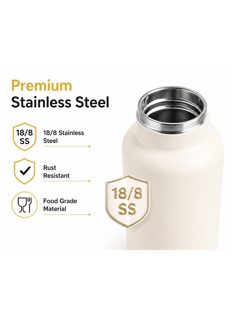 Hamzone Sports Water Bottle, Insulated Stainless Steel Thermal Water Bottle with Straw Lid, Leak Proof Double Wall Thermos for Hot and Cold Drinks, Wide Mouth, 500ml, Ideal for Gym, Office, School, Camping, Ivory - Image 3