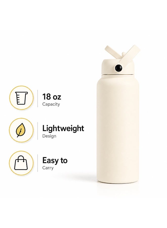 Hamzone Sports Water Bottle, Insulated Stainless Steel Thermal Water Bottle with Straw Lid, Leak Proof Double Wall Thermos for Hot and Cold Drinks, Wide Mouth, 500ml, Ideal for Gym, Office, School, Camping, Ivory - Image 1