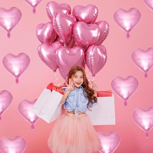 AMFIN® (Pack of 5) 18 Inch Pink Heart Shaped Balloons, Heart shape balloons for decoration, Pink heart balloons for decoration, Pink heart foil balloons, valentine balloons decoration - Light Pink - Image 5