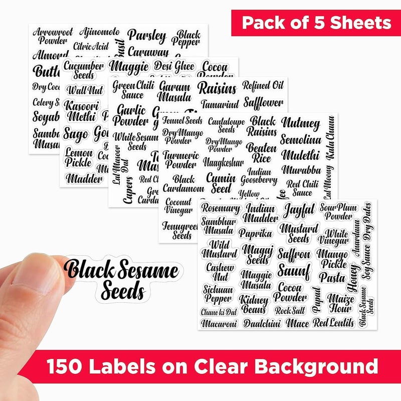 Fliptic ملصقات زجاجات ماسون شفافة ومائية مطبوعة لمطبخ التخزين وعبوات التوابل - أفضل ملصقات وحزمة تنظيم مكونة من 150 ملصق، 150 ملصق - Image 2