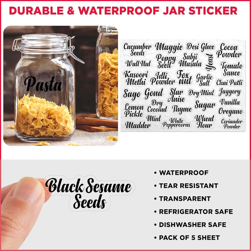 Fliptic ملصقات زجاجات ماسون شفافة ومائية مطبوعة لمطبخ التخزين وعبوات التوابل - أفضل ملصقات وحزمة تنظيم مكونة من 150 ملصق، 150 ملصق - Image 5
