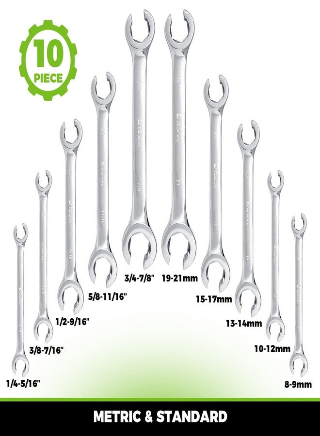 Der Erwachte Flare Nut Wrench Set, Standard & Metric, 10-Piece, 1/4" to 7/8'' & 8-21mm, CR-V Steel, Brake Line Wrench Set with Organizer Pouch - Image 2