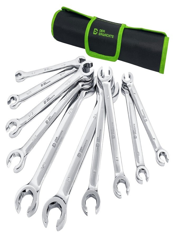 Der Erwachte Flare Nut Wrench Set, Standard & Metric, 10-Piece, 1/4" to 7/8'' & 8-21mm, CR-V Steel, Brake Line Wrench Set with Organizer Pouch - Image 1