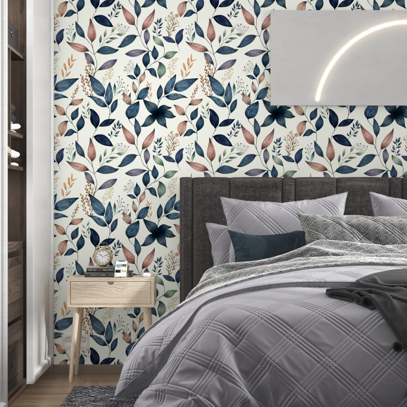 Fvlow Navy Leaf Peel and Stick Wallpaper Floral Wallpaper 17.4" x 118" Dark Blue Leaf Contact Paper Navy Vinyl Wrap Easily Peel Off Self-Adhesive Wall Paper for Bedroom Kitchen Cabinet Bathroom - Image 4