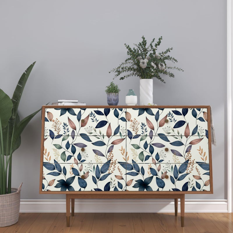 Fvlow Navy Leaf Peel and Stick Wallpaper Floral Wallpaper 17.4" x 118" Dark Blue Leaf Contact Paper Navy Vinyl Wrap Easily Peel Off Self-Adhesive Wall Paper for Bedroom Kitchen Cabinet Bathroom - Image 5