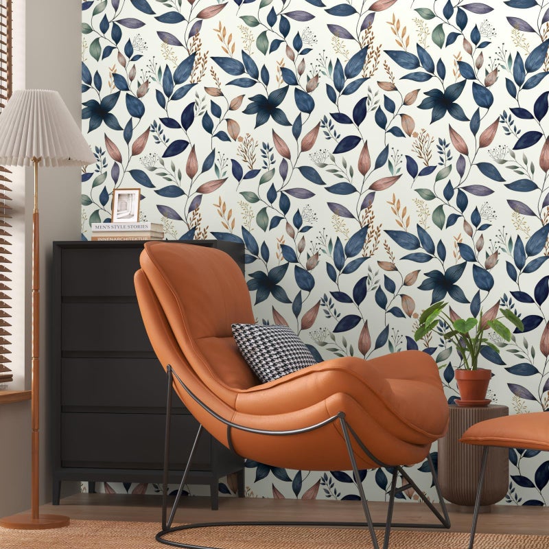 Fvlow Navy Leaf Peel and Stick Wallpaper Floral Wallpaper 17.4" x 118" Dark Blue Leaf Contact Paper Navy Vinyl Wrap Easily Peel Off Self-Adhesive Wall Paper for Bedroom Kitchen Cabinet Bathroom - Image 2