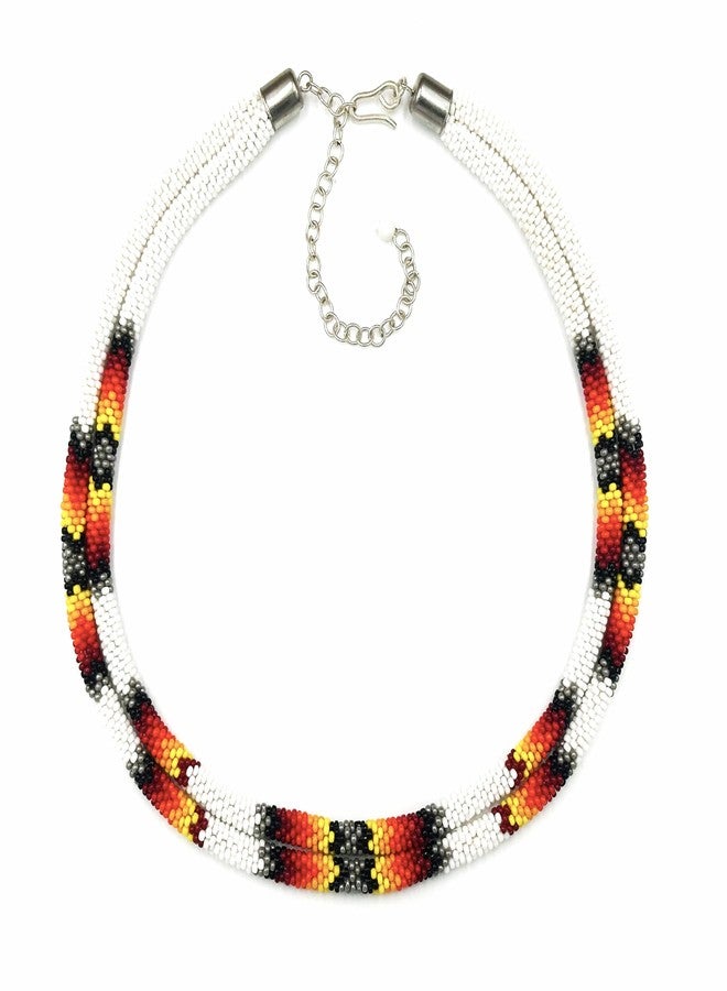 BeadsCorner Native Style Beaded Double Strand Rope Necklace for Women Handmade (White Black Fire) - Image 1