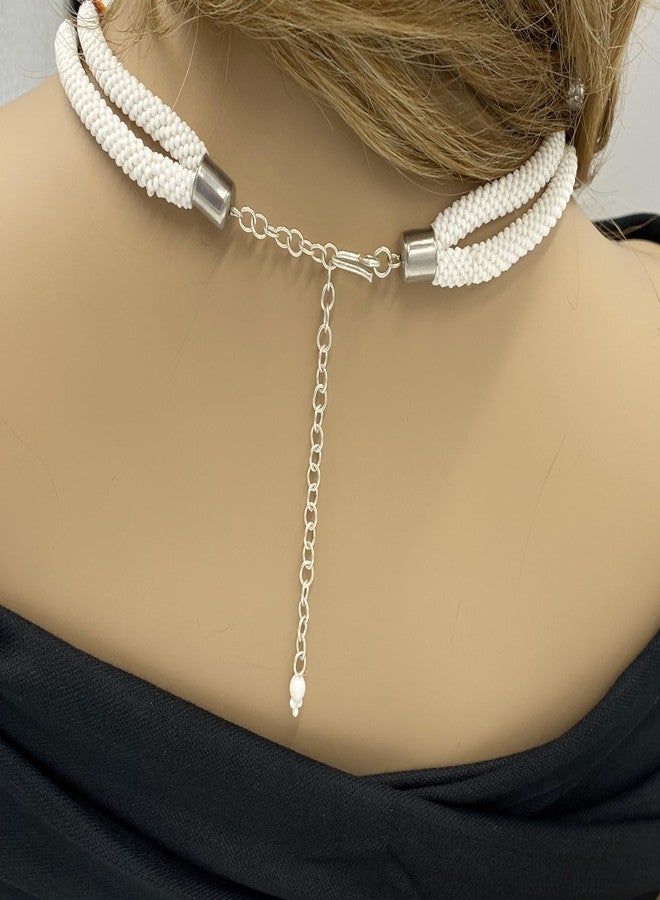 BeadsCorner Native Style Beaded Double Strand Rope Necklace for Women Handmade (White Black Fire) - Image 4