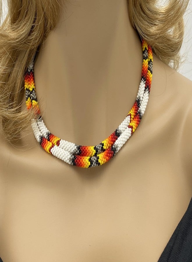 BeadsCorner Native Style Beaded Double Strand Rope Necklace for Women Handmade (White Black Fire) - Image 2