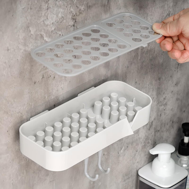 Favhome Luxury Eleghance Modern Rockstar Wall Mounted Soap Box Model 2024 for Bathroom with Drain Compartment and 2 Hooks - Image 5