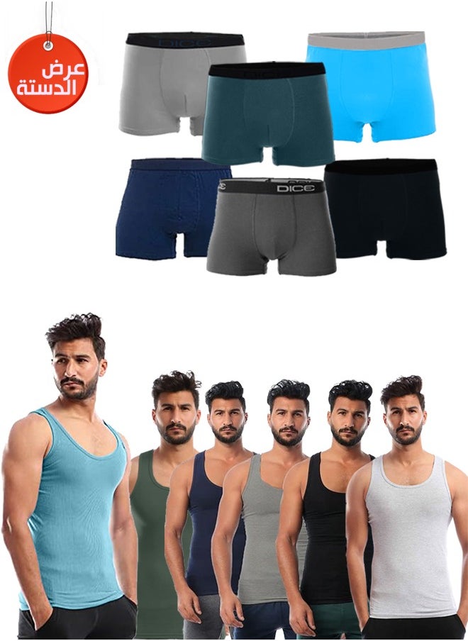 DICE - Men's set of 6 boxers and 6 undershirts, multi-colour - Image 1