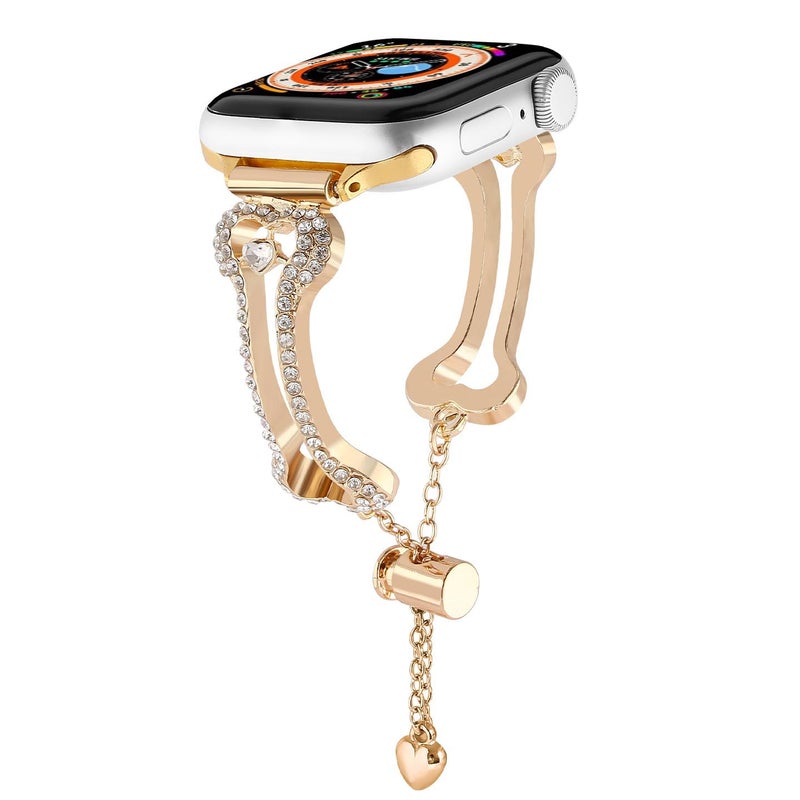 For Apple Watch 46mm / 49mm / 45mm / 44mm Bone Chain Shaped Diamond Metal Watch Band(Gold)