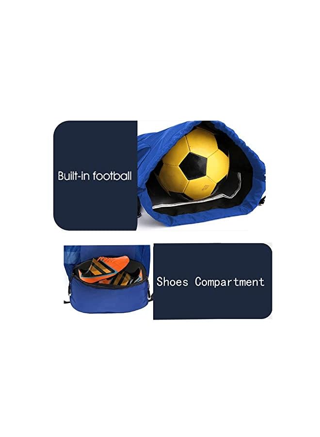 PROMASS Unisex Drawstring Backpack, Waterproof Travel Bag, Large Oxford Gym Bag, Student Backpack, Durable Sports Ball Bag with Shoe Compartment, Suitable for Sports Holidays School(Blue) - Image 3
