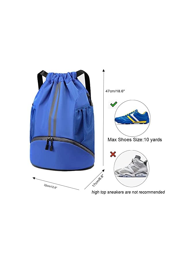 PROMASS Unisex Drawstring Backpack, Waterproof Travel Bag, Large Oxford Gym Bag, Student Backpack, Durable Sports Ball Bag with Shoe Compartment, Suitable for Sports Holidays School(Blue) - Image 5