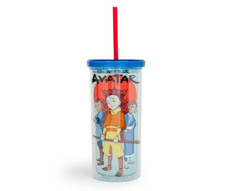Silver Buffalo Avatar The Last Airbender Trio Carnival Cup With Reusable Straw Leakproof Lid  BPAFree Plastic Tumbler Tall Cold Cup  Novelty Drinkware For Home Kitchen  Holds 20 Ounces 