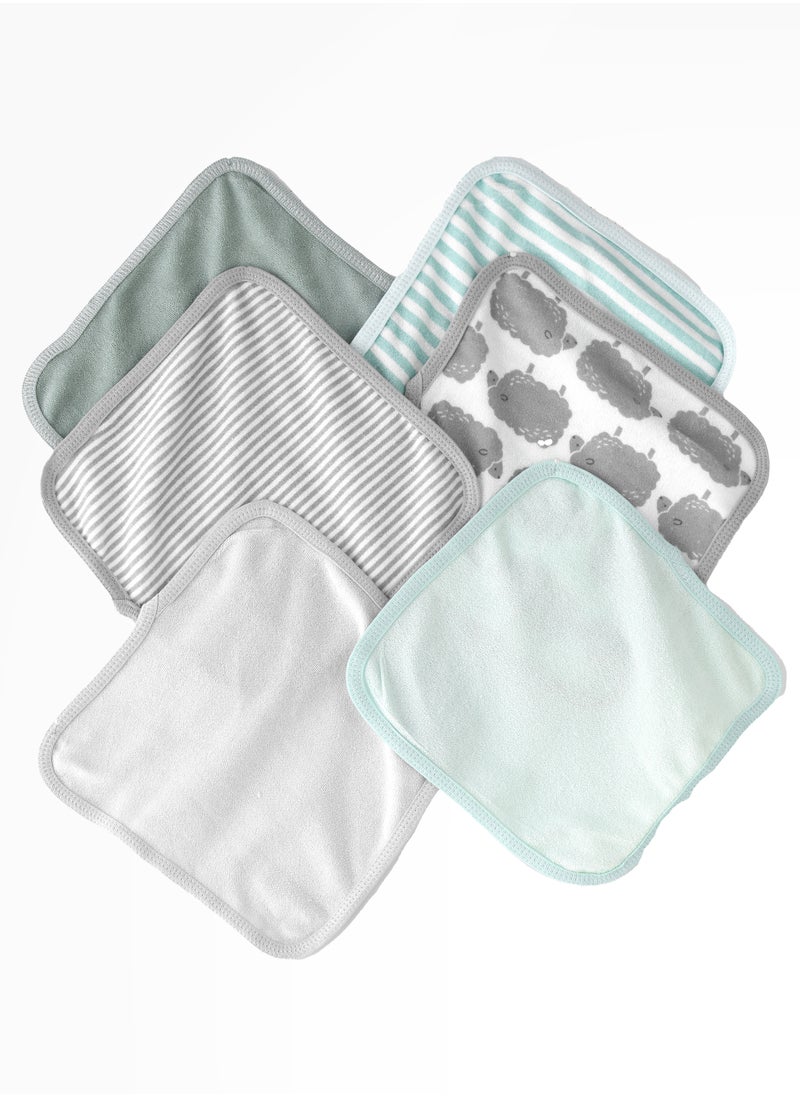 Tiny Hug - Soft Baby Washcloths - Set of 6 in Pastel Colors with Animal and Stripe Patterns - Image 1