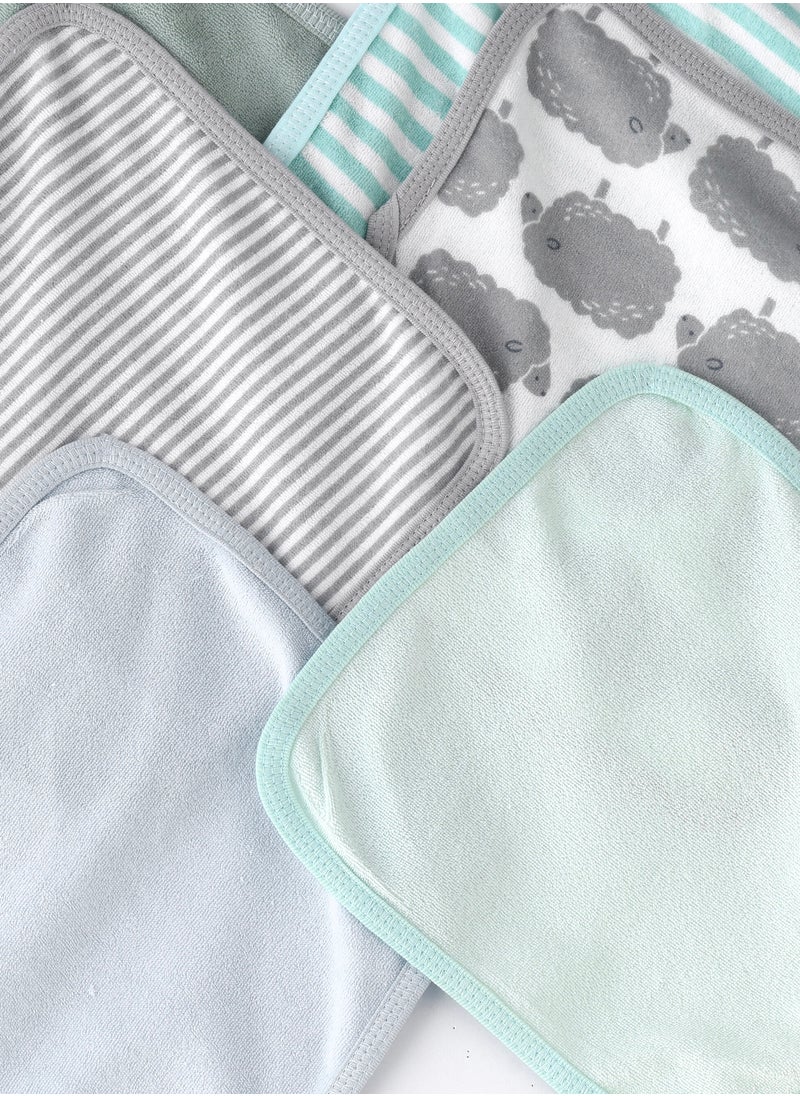 Tiny Hug - Soft Baby Washcloths - Set of 6 in Pastel Colors with Animal and Stripe Patterns - Image 1