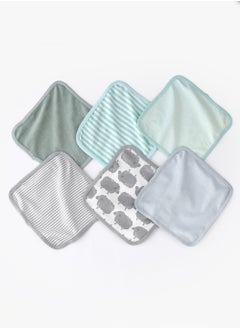 Tiny Hug Soft Baby Washcloths - Set of 6 in Pastel Colors with Animal and Stripe Patterns  - Image 1