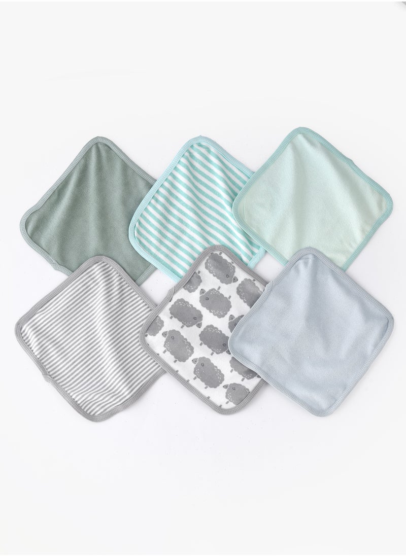 Tiny Hug - Soft Baby Washcloths - Set of 6 in Pastel Colors with Animal and Stripe Patterns - Image 1